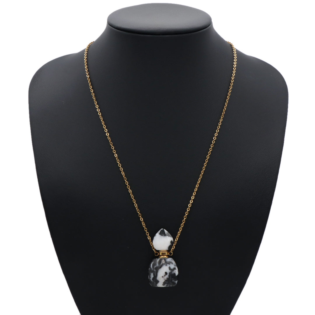 Customized 18K Gold plated stainless steel Chain Black White Blue perfume Bottle Pendant Natural Stone Necklace for Women Gift