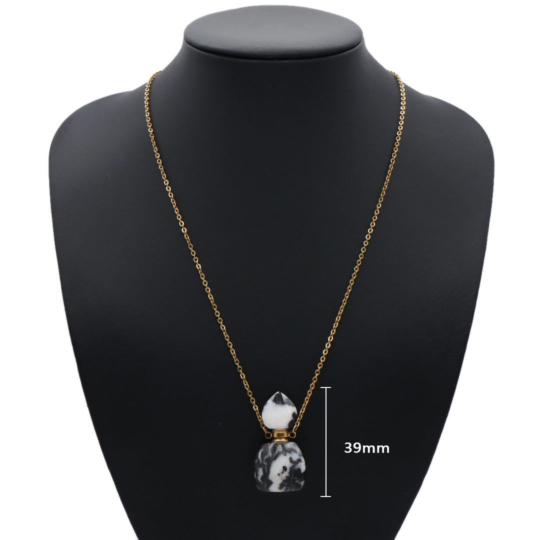 Customized 18K Gold plated stainless steel Chain Black White Blue perfume Bottle Pendant Natural Stone Necklace for Women Gift