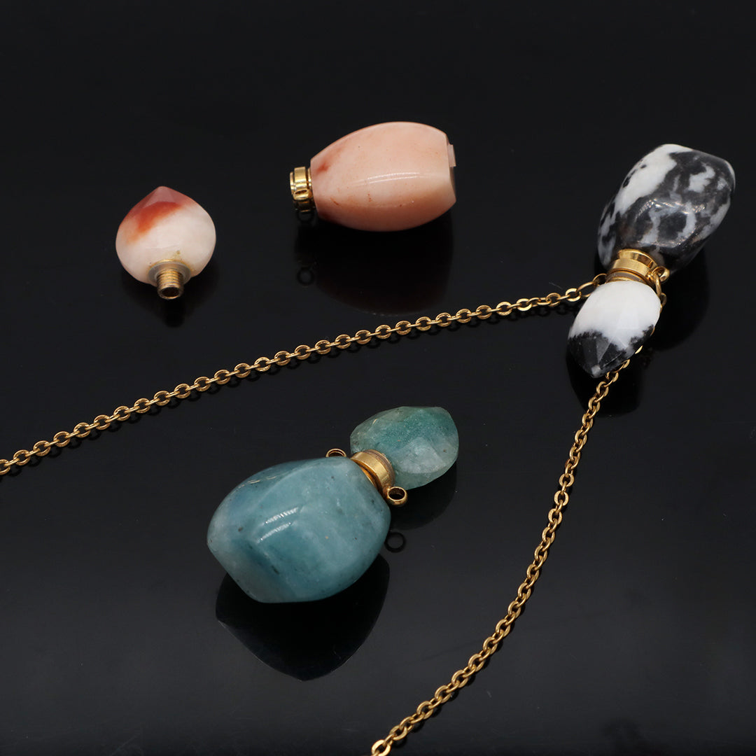 Customized 18K Gold plated stainless steel Chain Black White Blue perfume Bottle Pendant Natural Stone Necklace for Women Gift