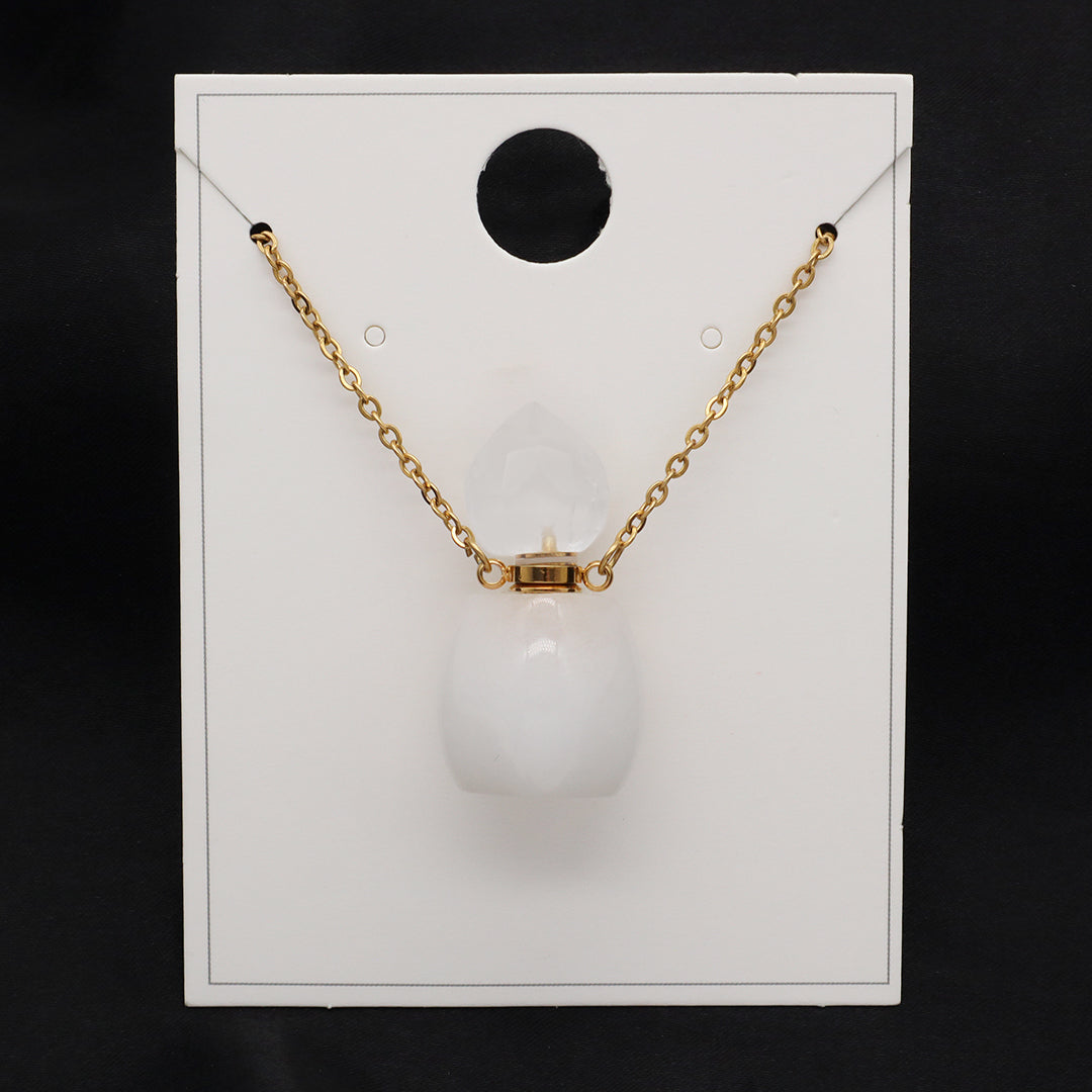 Customized 18K Gold plated stainless steel Chain Black White Blue perfume Bottle Pendant Natural Stone Necklace for Women Gift