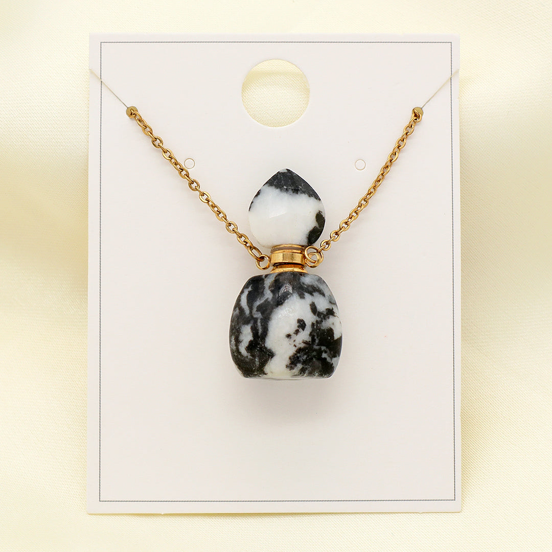 Customized 18K Gold plated stainless steel Chain Black White Blue perfume Bottle Pendant Natural Stone Necklace for Women Gift
