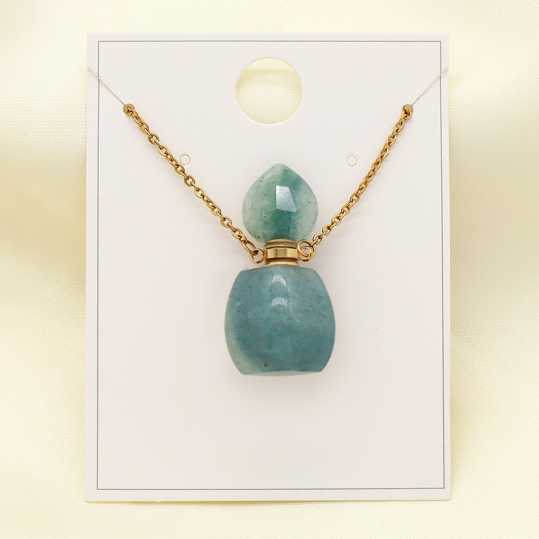 Customized 18K Gold plated stainless steel Chain Black White Blue perfume Bottle Pendant Natural Stone Necklace for Women Gift