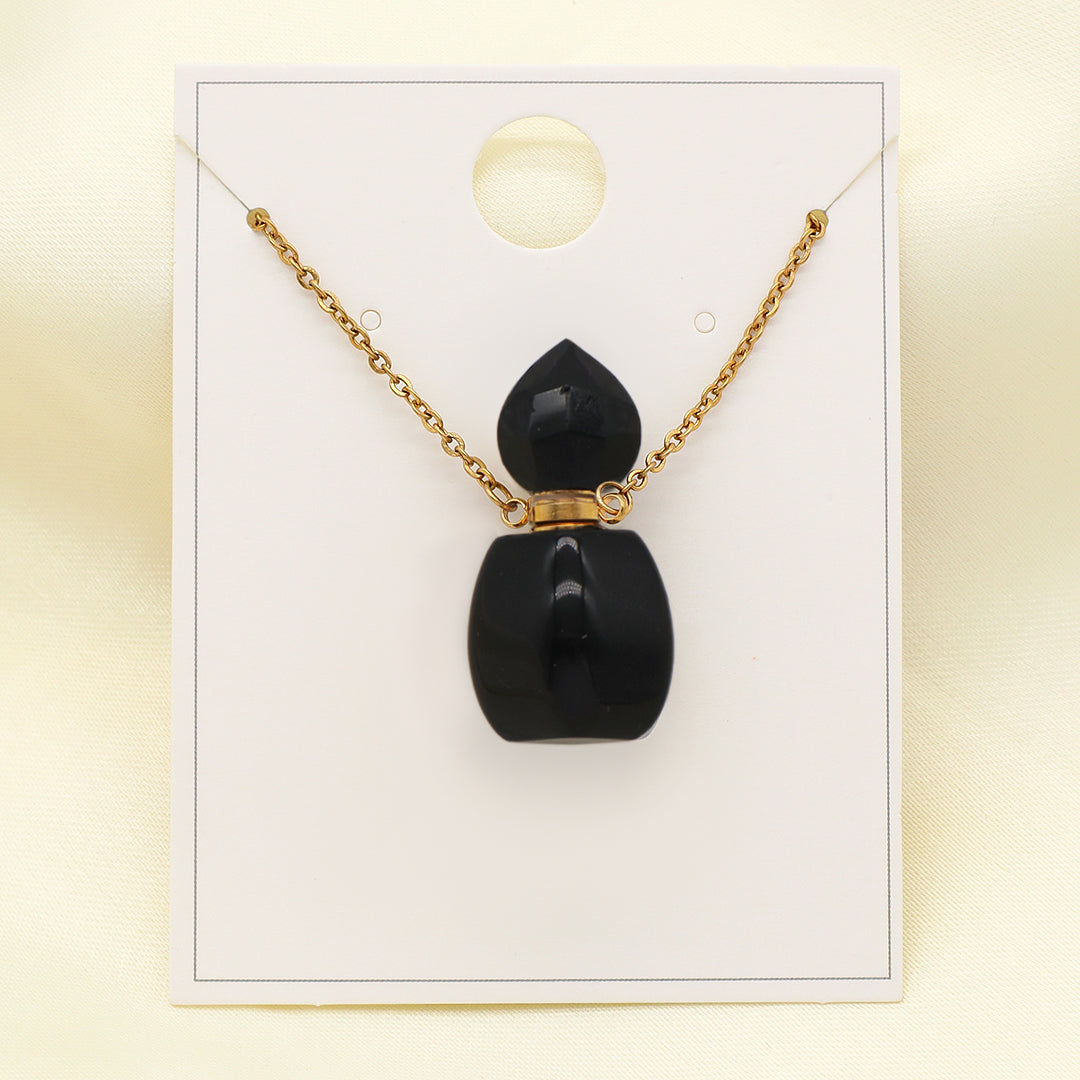 Customized 18K Gold plated stainless steel Chain Black White Blue perfume Bottle Pendant Natural Stone Necklace for Women Gift