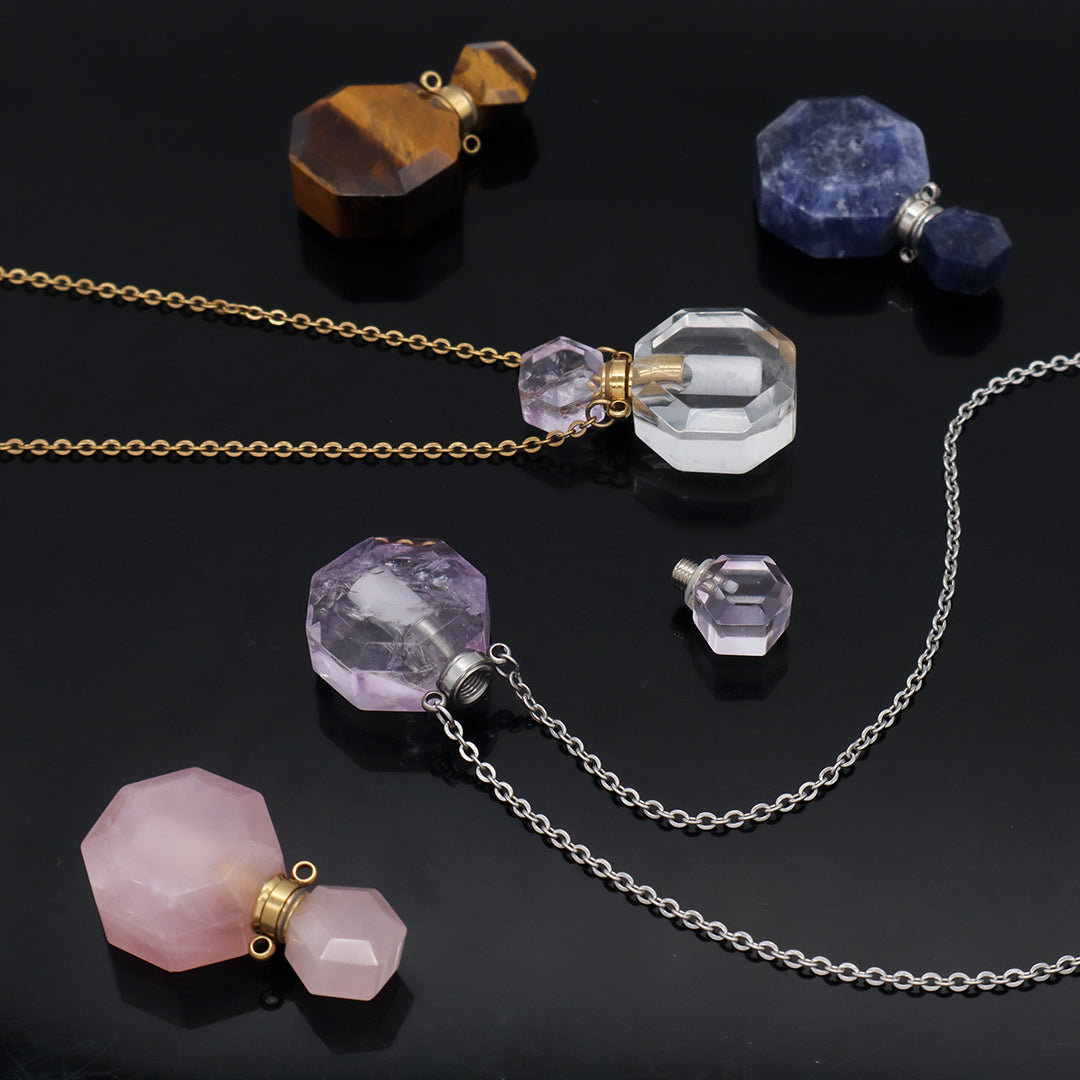 Custom Women Gift Jewelry perfume bottle Pendant necklace 18K Gold Plated stainless steel Chain Genuine Natural Stone Necklace