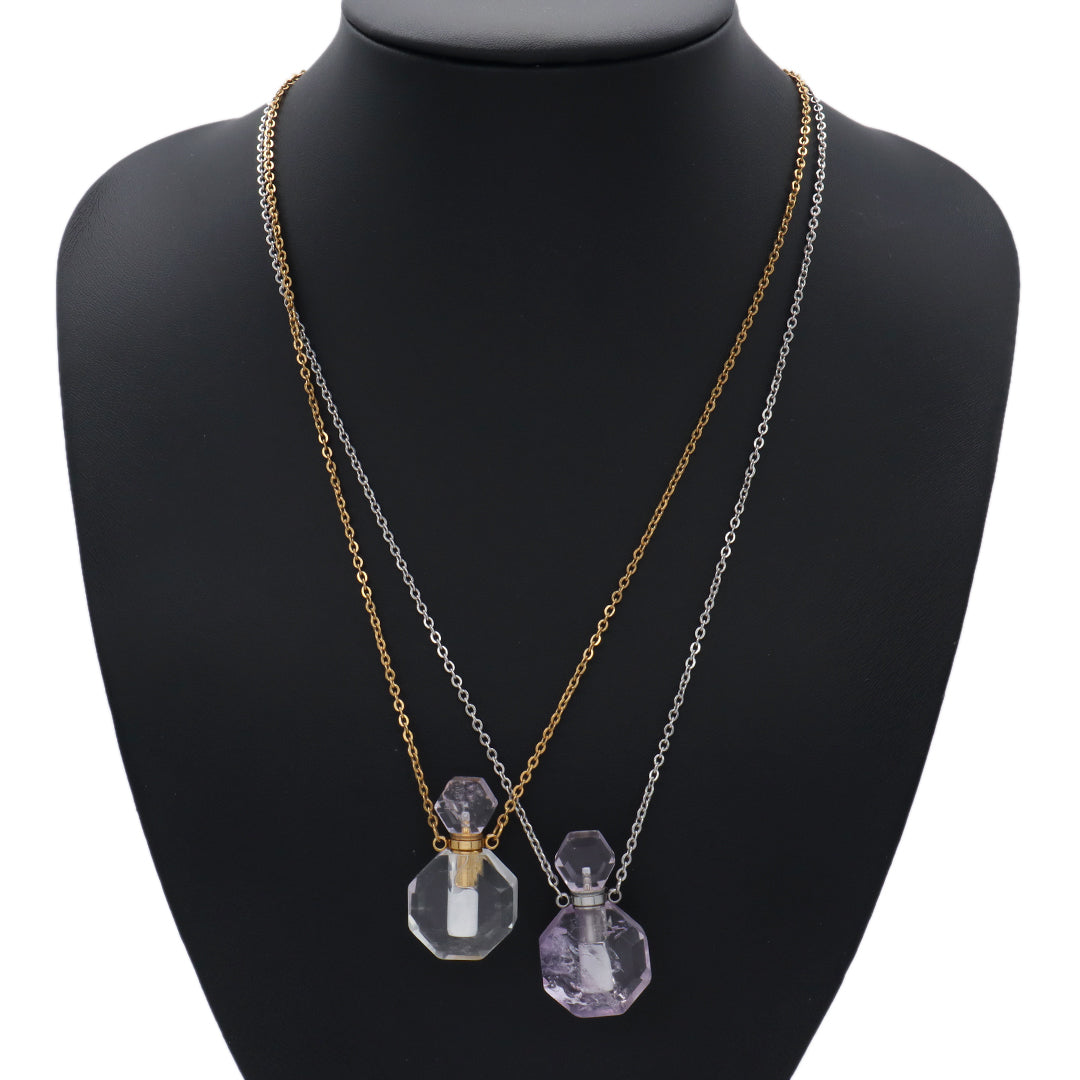 Custom Women Gift Jewelry perfume bottle Pendant necklace 18K Gold Plated stainless steel Chain Genuine Natural Stone Necklace