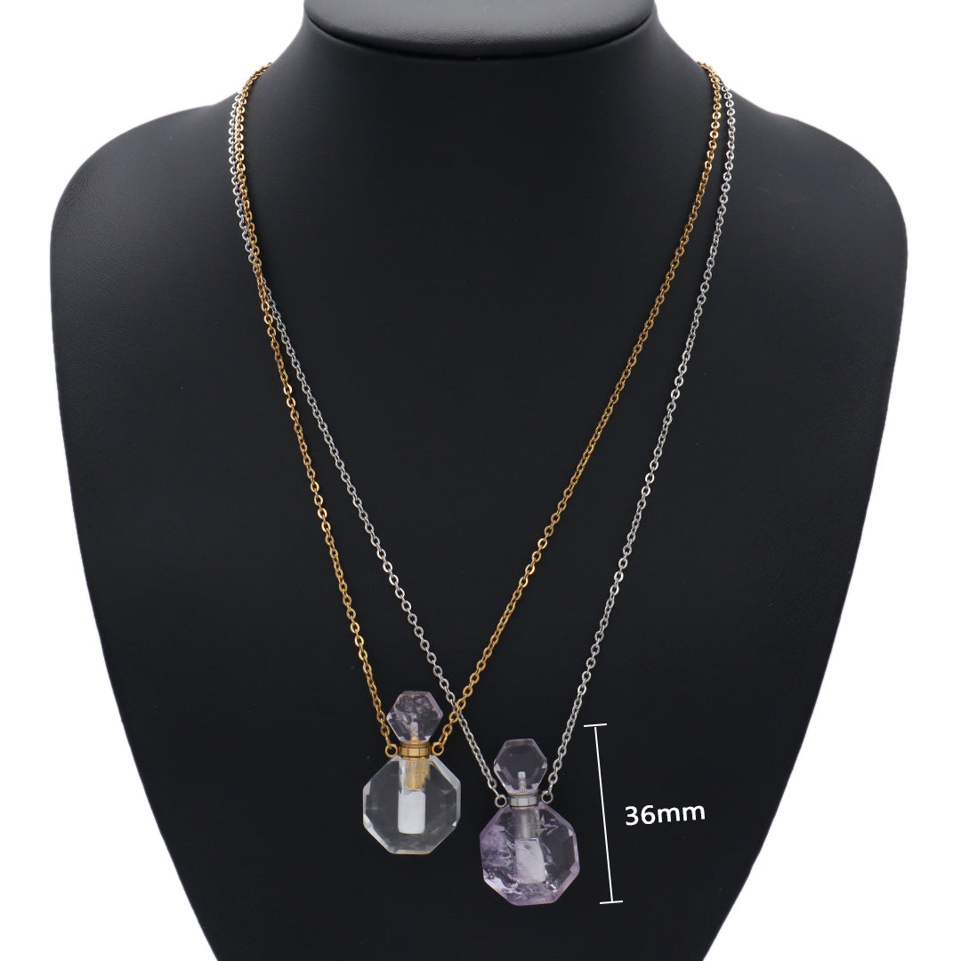 Custom Women Gift Jewelry perfume bottle Pendant necklace 18K Gold Plated stainless steel Chain Genuine Natural Stone Necklace
