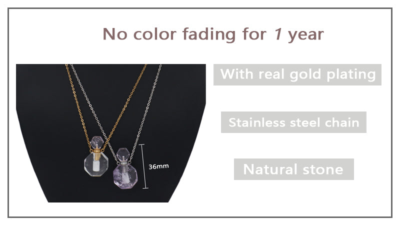 Custom Women Gift Jewelry perfume bottle Pendant necklace 18K Gold Plated stainless steel Chain Genuine Natural Stone Necklace