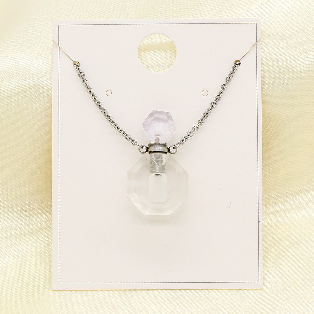 Custom Women Gift Jewelry perfume bottle Pendant necklace 18K Gold Plated stainless steel Chain Genuine Natural Stone Necklace