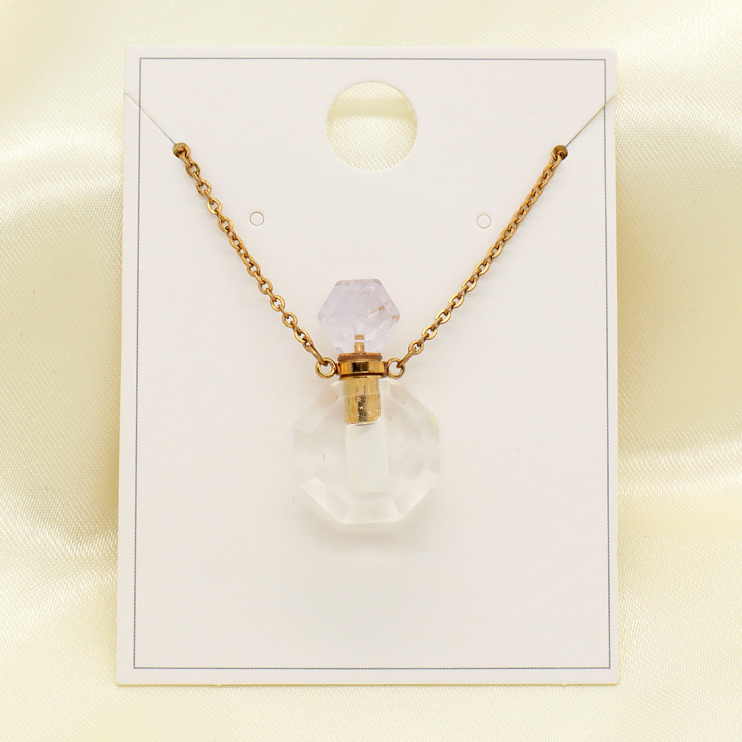 Custom Women Gift Jewelry perfume bottle Pendant necklace 18K Gold Plated stainless steel Chain Genuine Natural Stone Necklace