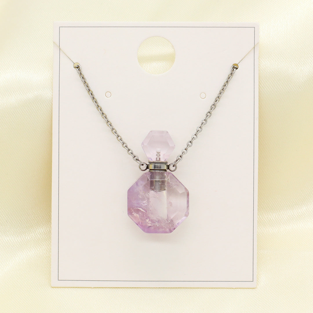 Custom Women Gift Jewelry perfume bottle Pendant necklace 18K Gold Plated stainless steel Chain Genuine Natural Stone Necklace