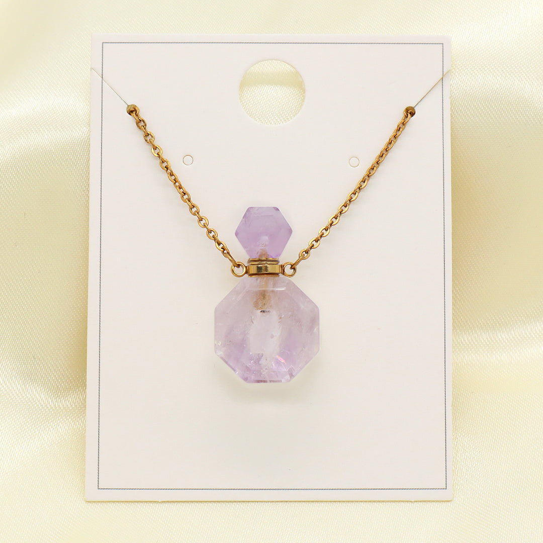 Custom Women Gift Jewelry perfume bottle Pendant necklace 18K Gold Plated stainless steel Chain Genuine Natural Stone Necklace