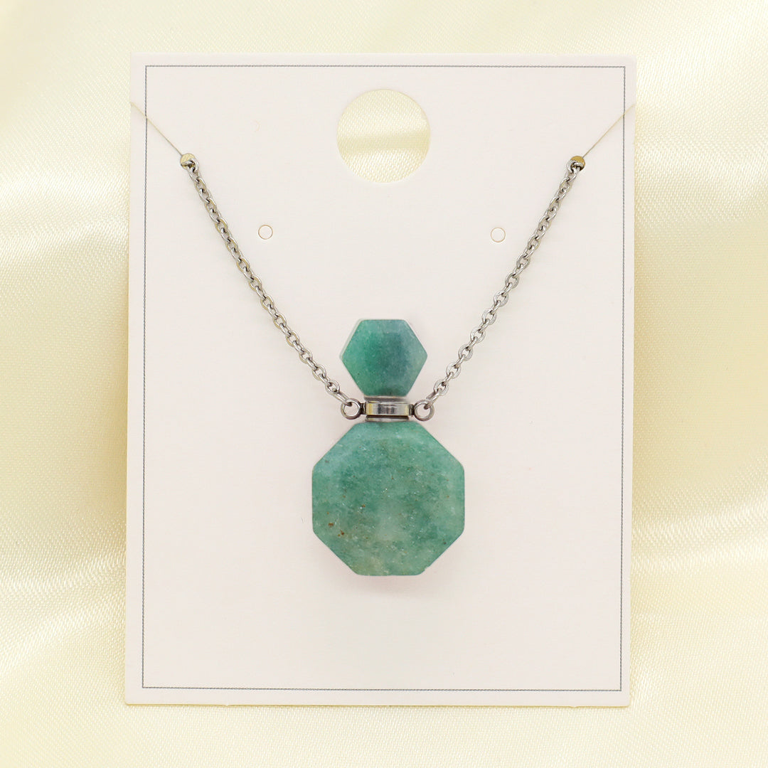 Custom Women Gift Jewelry perfume bottle Pendant necklace 18K Gold Plated stainless steel Chain Genuine Natural Stone Necklace