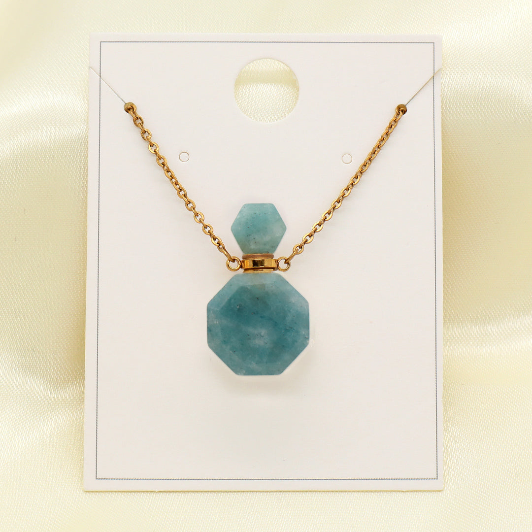 Custom Women Gift Jewelry perfume bottle Pendant necklace 18K Gold Plated stainless steel Chain Genuine Natural Stone Necklace