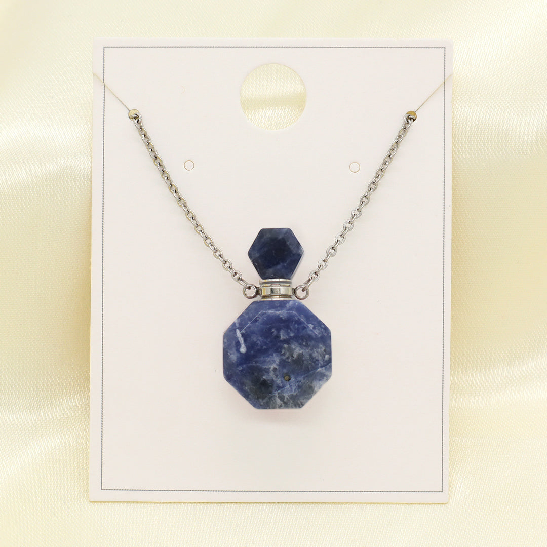 Custom Women Gift Jewelry perfume bottle Pendant necklace 18K Gold Plated stainless steel Chain Genuine Natural Stone Necklace
