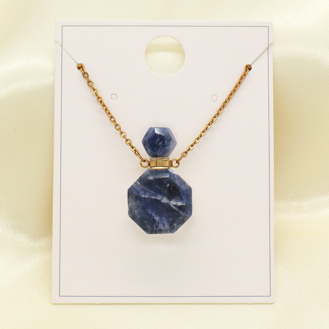 Custom Women Gift Jewelry perfume bottle Pendant necklace 18K Gold Plated stainless steel Chain Genuine Natural Stone Necklace