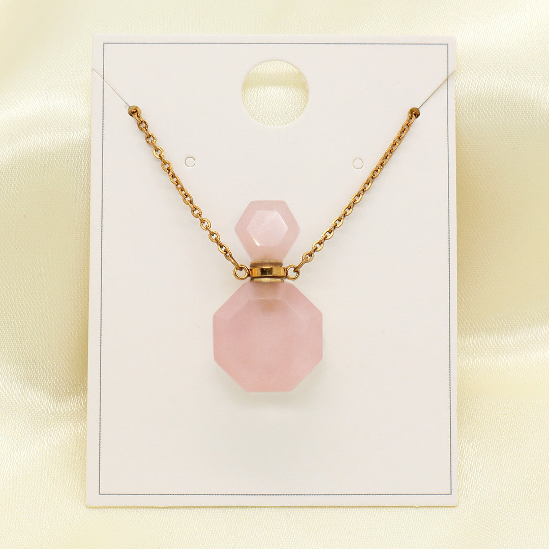 Custom Women Gift Jewelry perfume bottle Pendant necklace 18K Gold Plated stainless steel Chain Genuine Natural Stone Necklace
