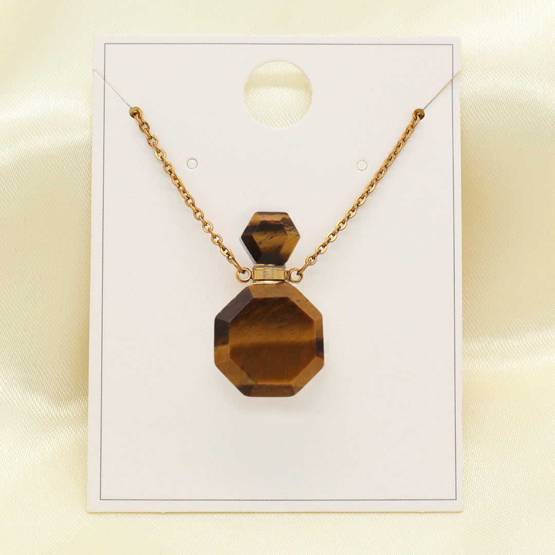 Custom Women Gift Jewelry perfume bottle Pendant necklace 18K Gold Plated stainless steel Chain Genuine Natural Stone Necklace