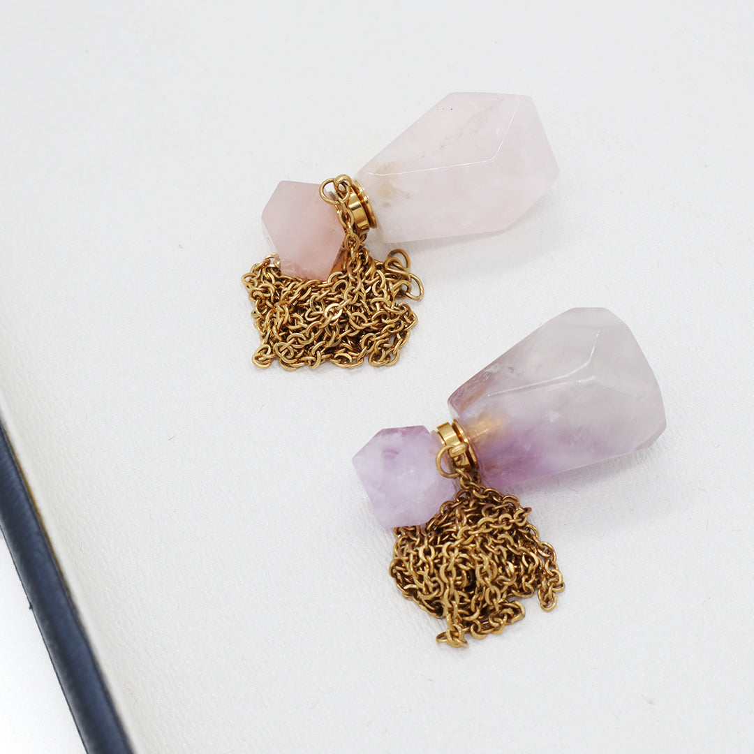 New Arrival 18K Gold plated stainless steel Chain Pink Purple Perfume Bottle Pendant Charm Natural Stone Necklace for Women Gift