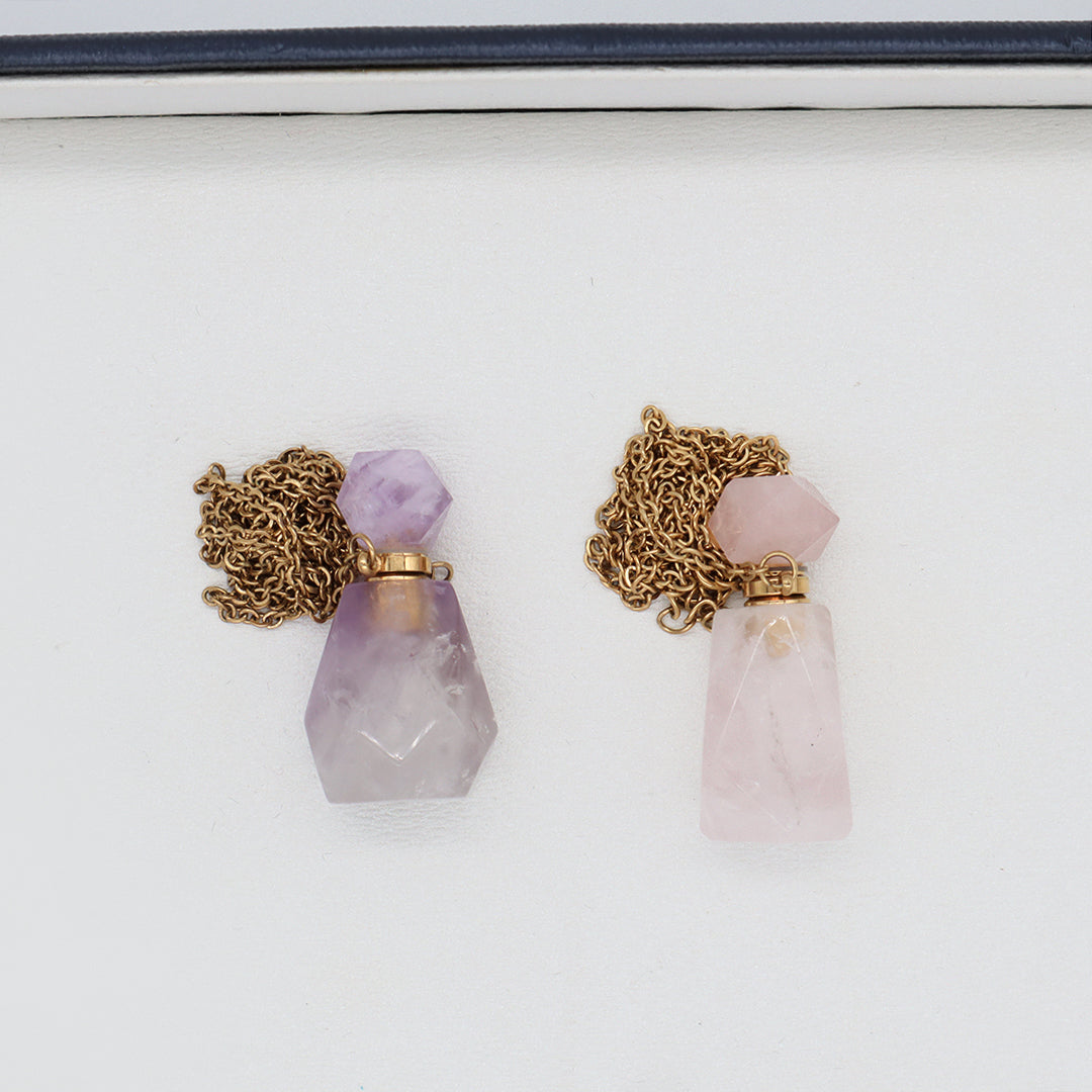 New Arrival 18K Gold plated stainless steel Chain Pink Purple Perfume Bottle Pendant Charm Natural Stone Necklace for Women Gift
