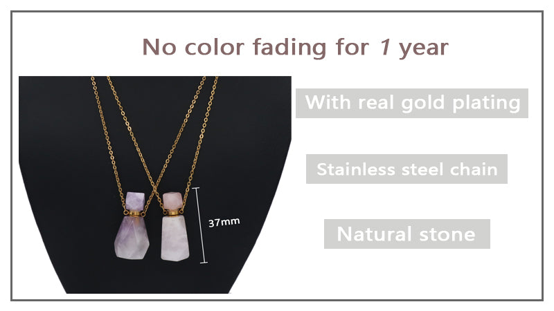 New Arrival 18K Gold plated stainless steel Chain Pink Purple Perfume Bottle Pendant Charm Natural Stone Necklace for Women Gift