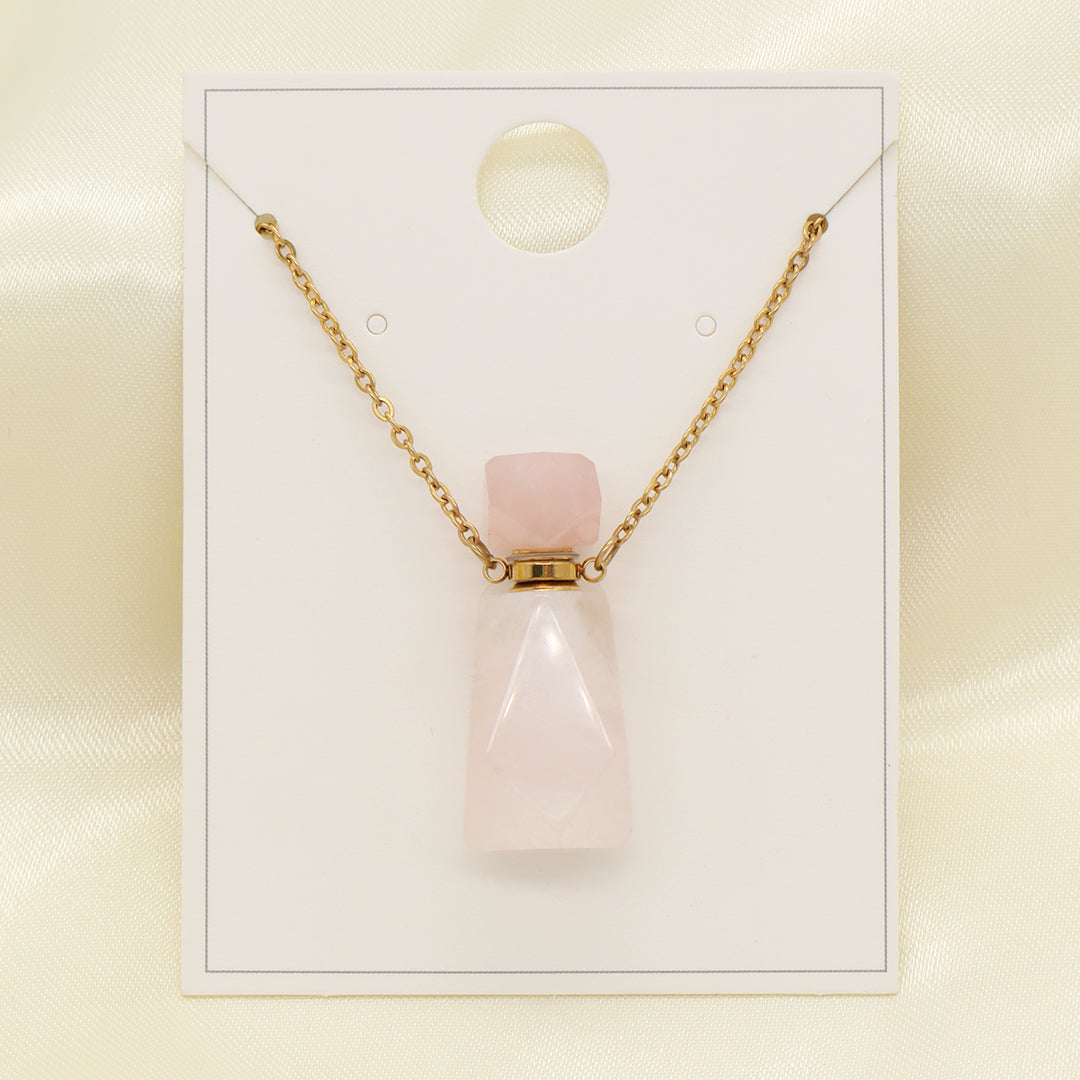 New Arrival 18K Gold plated stainless steel Chain Pink Purple Perfume Bottle Pendant Charm Natural Stone Necklace for Women Gift