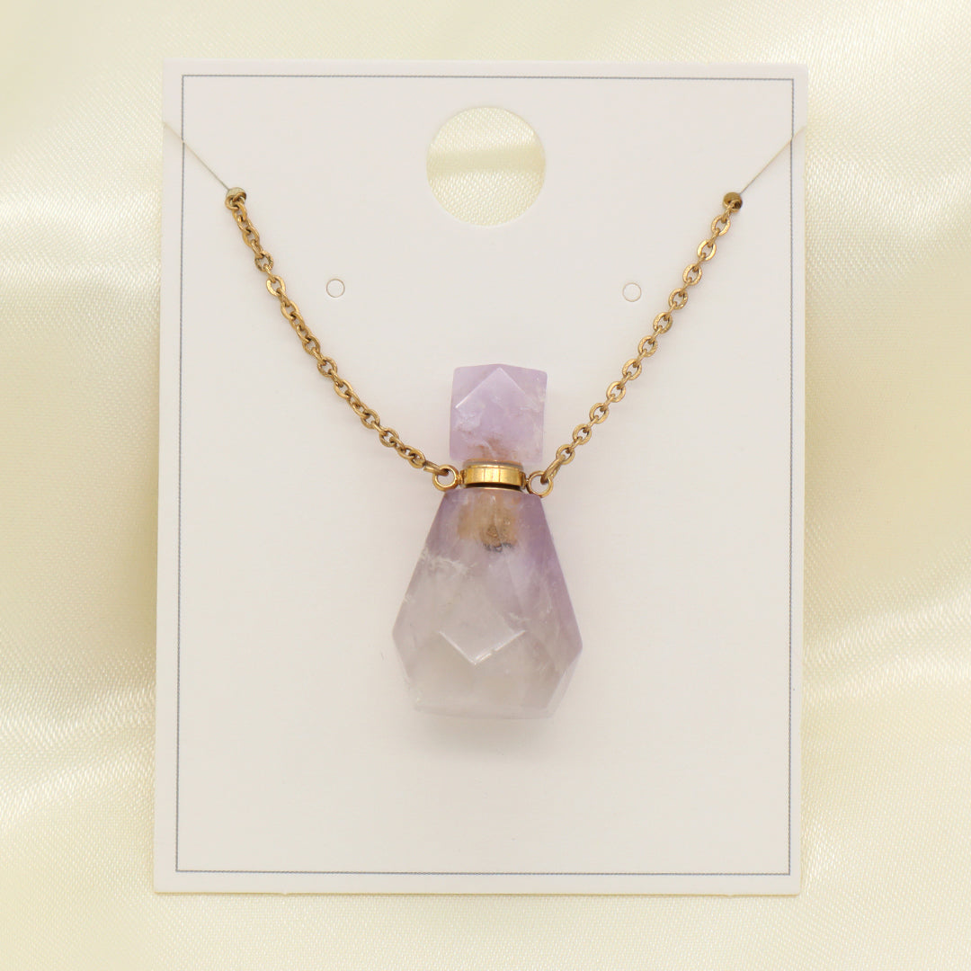 New Arrival 18K Gold plated stainless steel Chain Pink Purple Perfume Bottle Pendant Charm Natural Stone Necklace for Women Gift