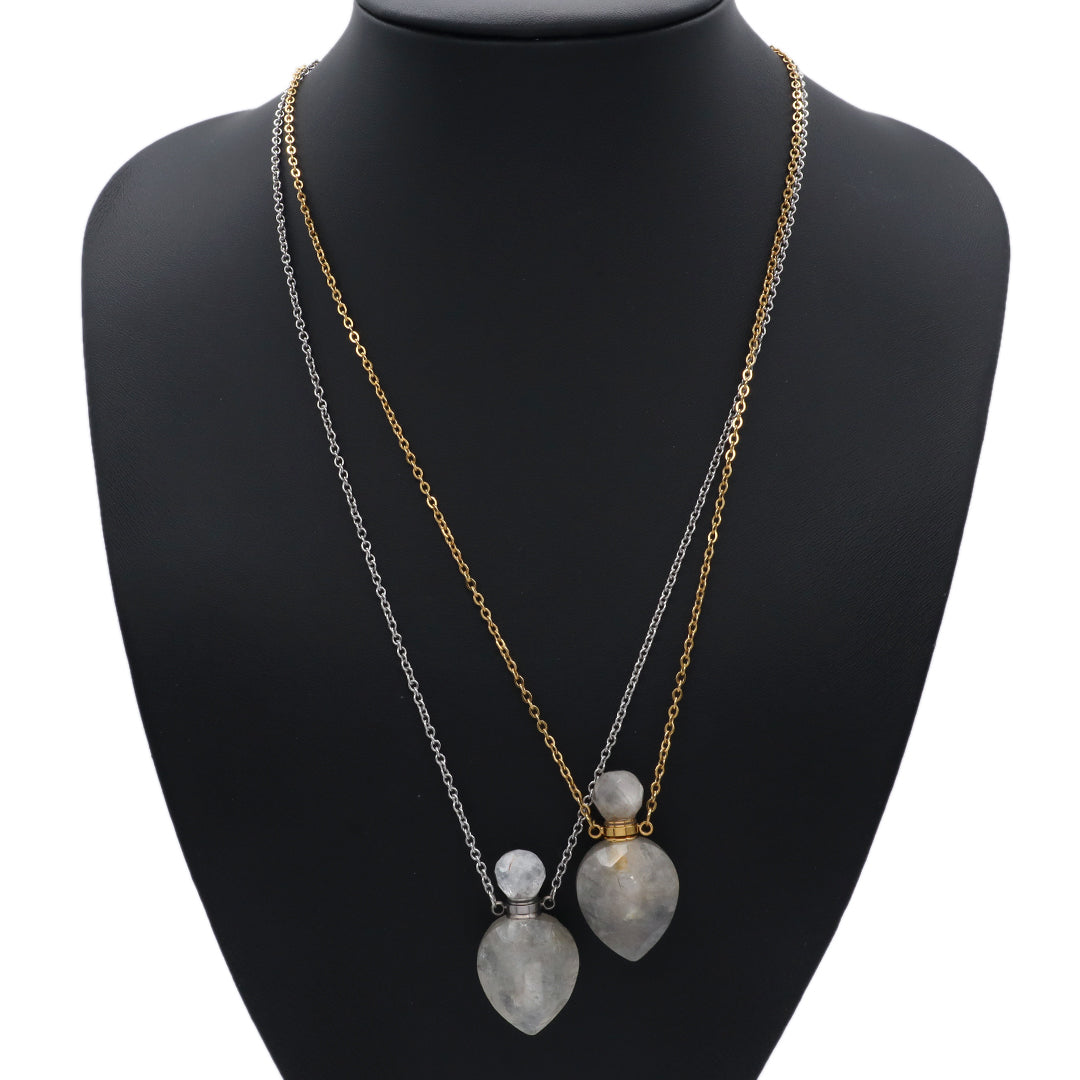 Black Blue Natural Stone Custom Women Gift Essentioal oil Pendant 18K Gold Plated stainless steel Chain Perfume Bottle Necklace