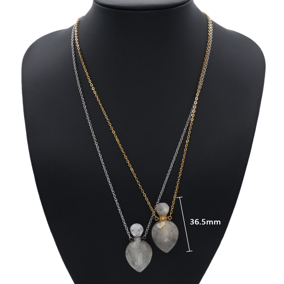 Black Blue Natural Stone Custom Women Gift Essentioal oil Pendant 18K Gold Plated stainless steel Chain Perfume Bottle Necklace
