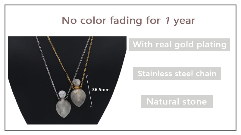 Black Blue Natural Stone Custom Women Gift Essentioal oil Pendant 18K Gold Plated stainless steel Chain Perfume Bottle Necklace