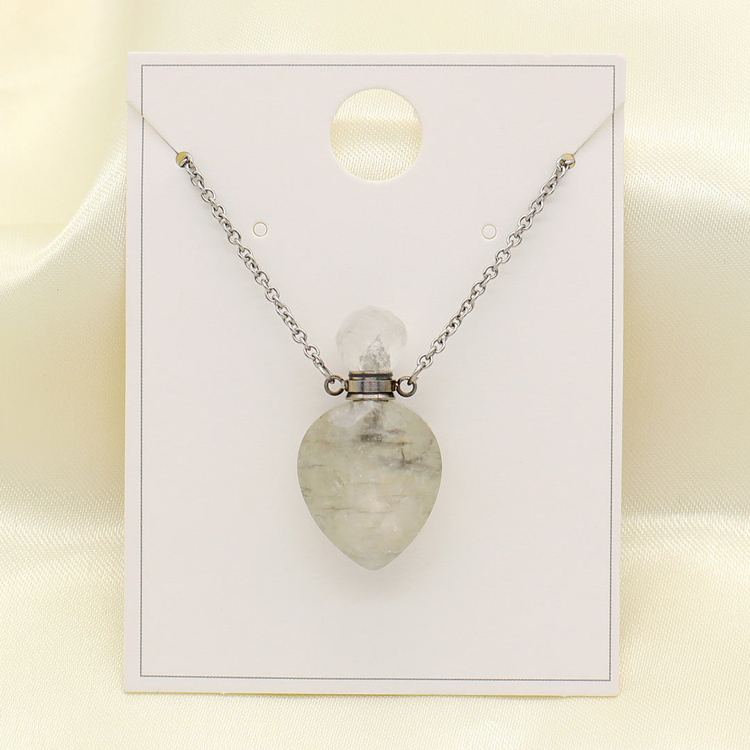 Black Blue Natural Stone Custom Women Gift Essentioal oil Pendant 18K Gold Plated stainless steel Chain Perfume Bottle Necklace