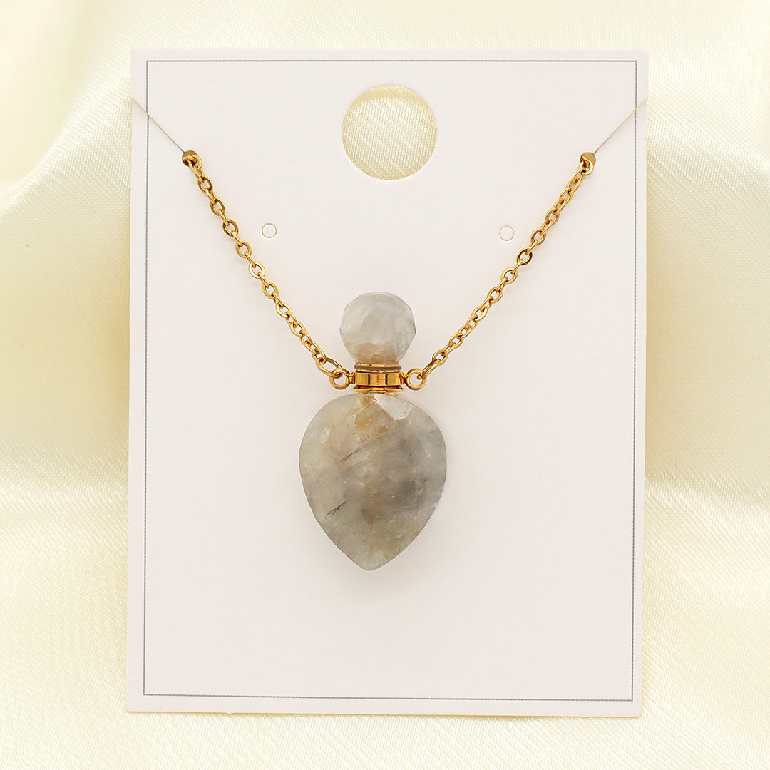 Black Blue Natural Stone Custom Women Gift Essentioal oil Pendant 18K Gold Plated stainless steel Chain Perfume Bottle Necklace