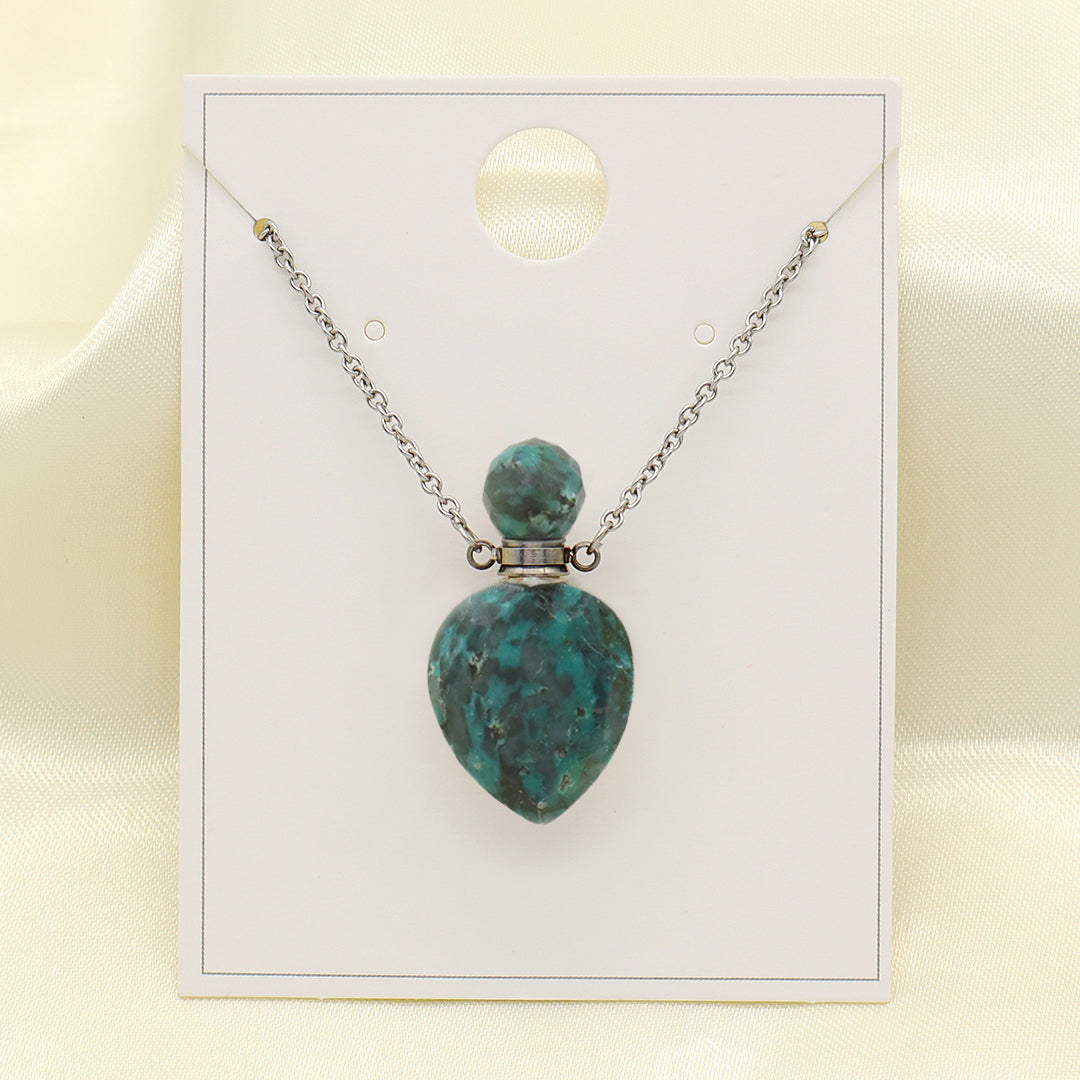Black Blue Natural Stone Custom Women Gift Essentioal oil Pendant 18K Gold Plated stainless steel Chain Perfume Bottle Necklace