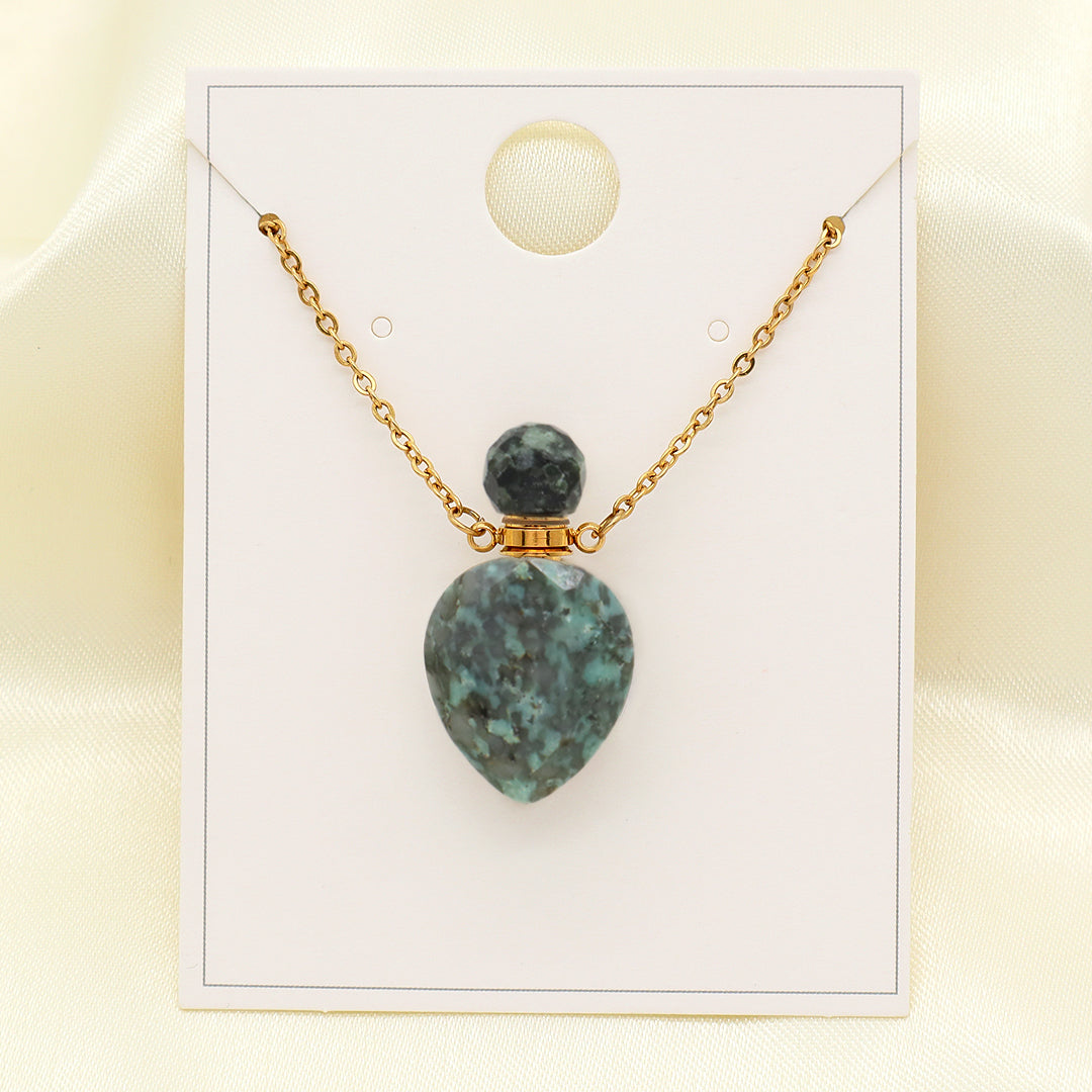 Black Blue Natural Stone Custom Women Gift Essentioal oil Pendant 18K Gold Plated stainless steel Chain Perfume Bottle Necklace