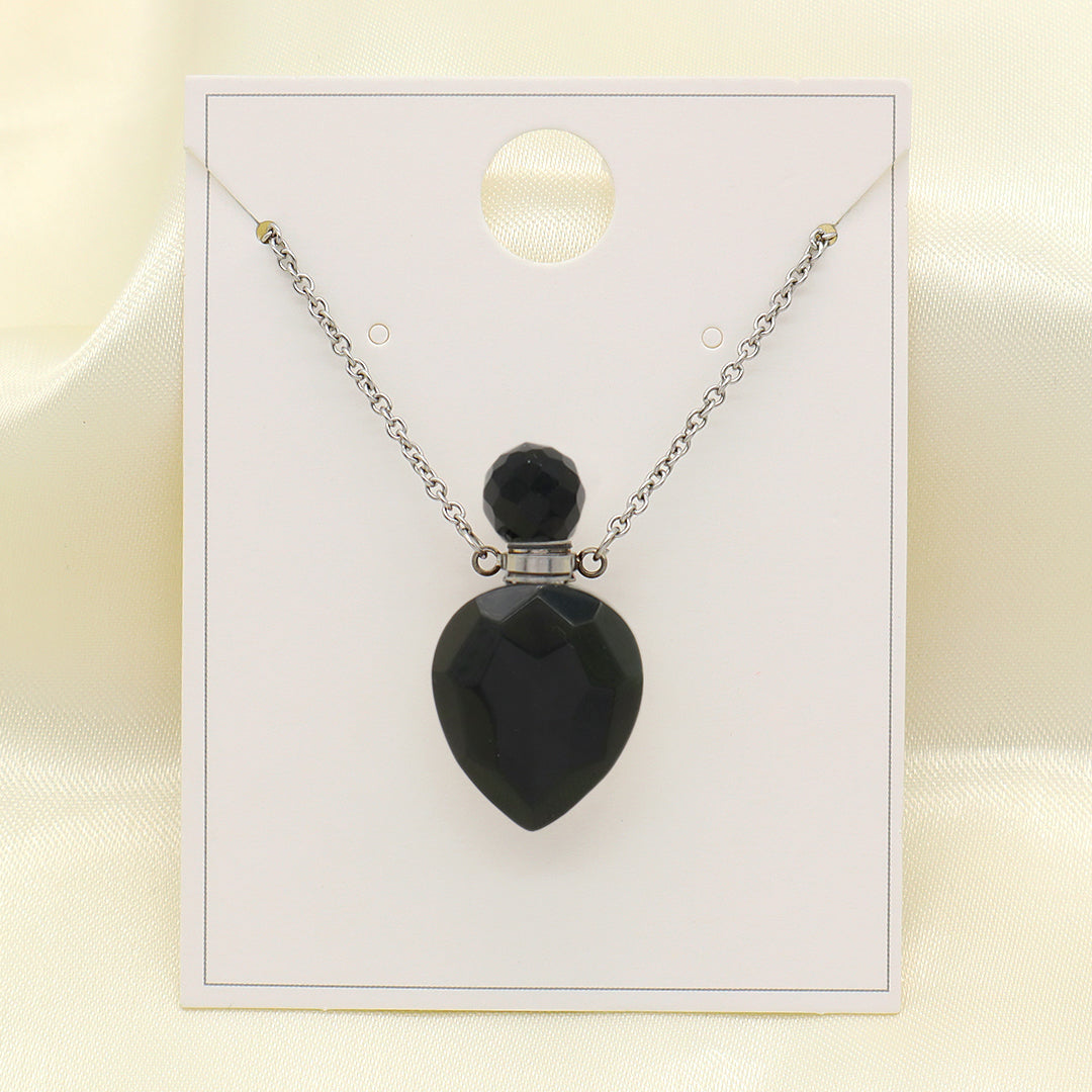 Black Blue Natural Stone Custom Women Gift Essentioal oil Pendant 18K Gold Plated stainless steel Chain Perfume Bottle Necklace