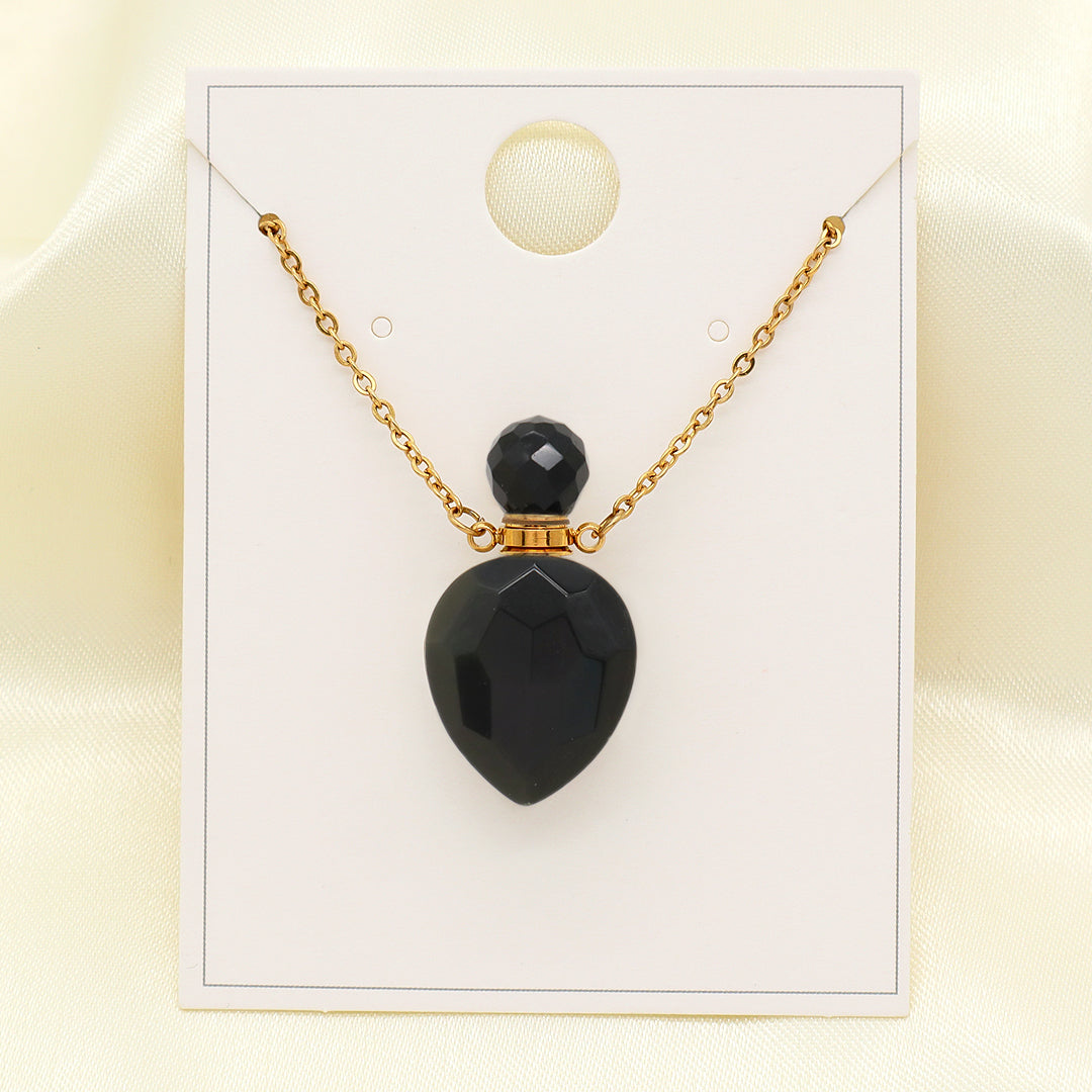 Black Blue Natural Stone Custom Women Gift Essentioal oil Pendant 18K Gold Plated stainless steel Chain Perfume Bottle Necklace