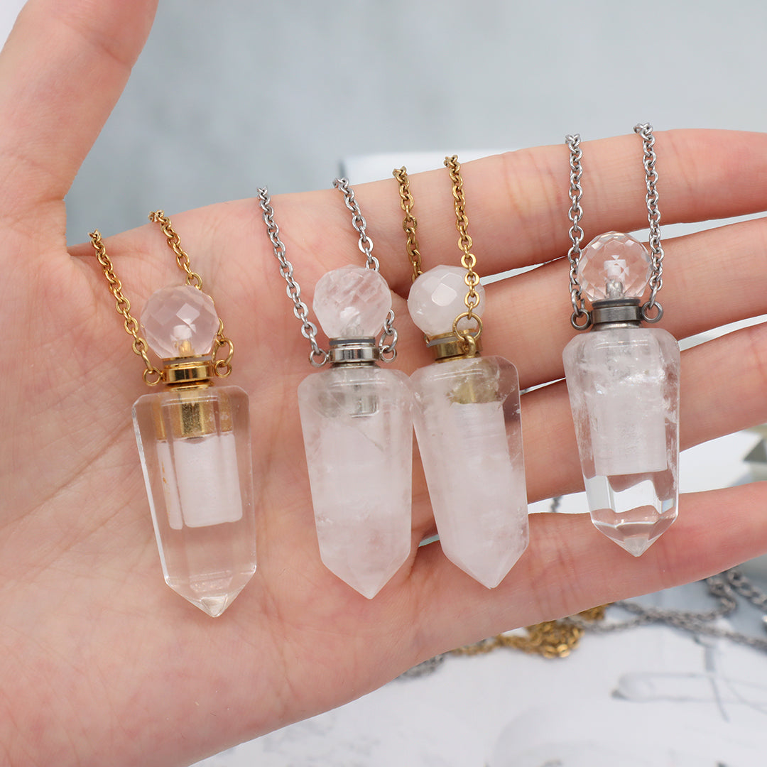 Purple Pink Green Natural Stone Jewelry 18K Gold Plated stainless steel Chain essential oil perfume bottle Pendant Necklace