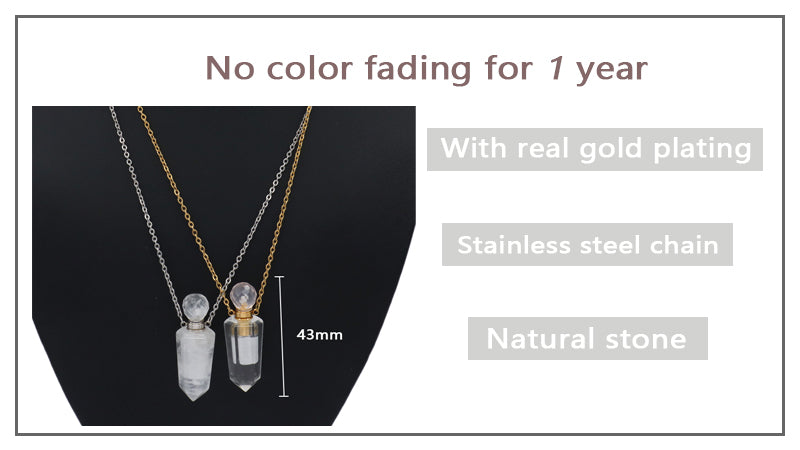 Purple Pink Green Natural Stone Jewelry 18K Gold Plated stainless steel Chain essential oil perfume bottle Pendant Necklace