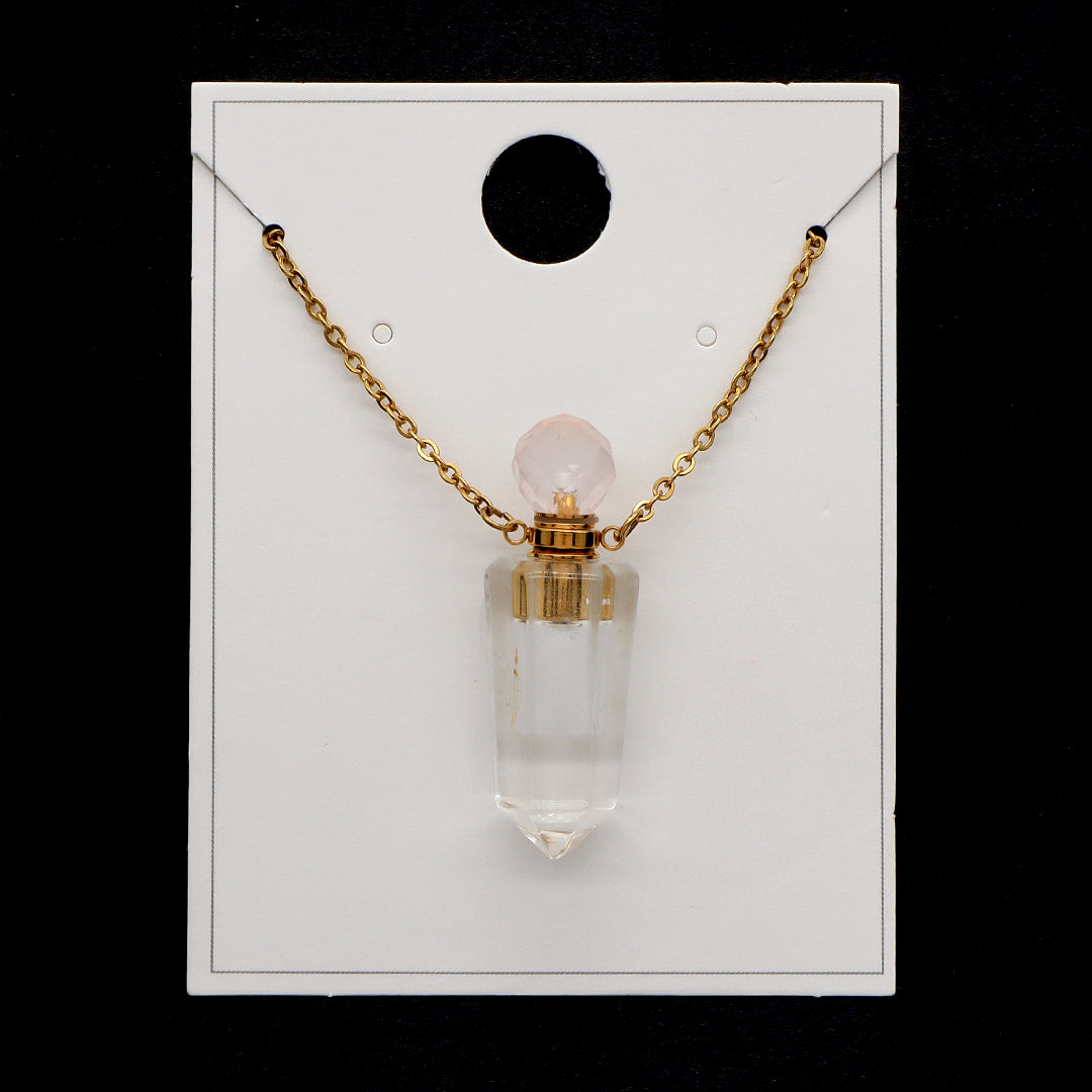 Purple Pink Green Natural Stone Jewelry 18K Gold Plated stainless steel Chain essential oil perfume bottle Pendant Necklace