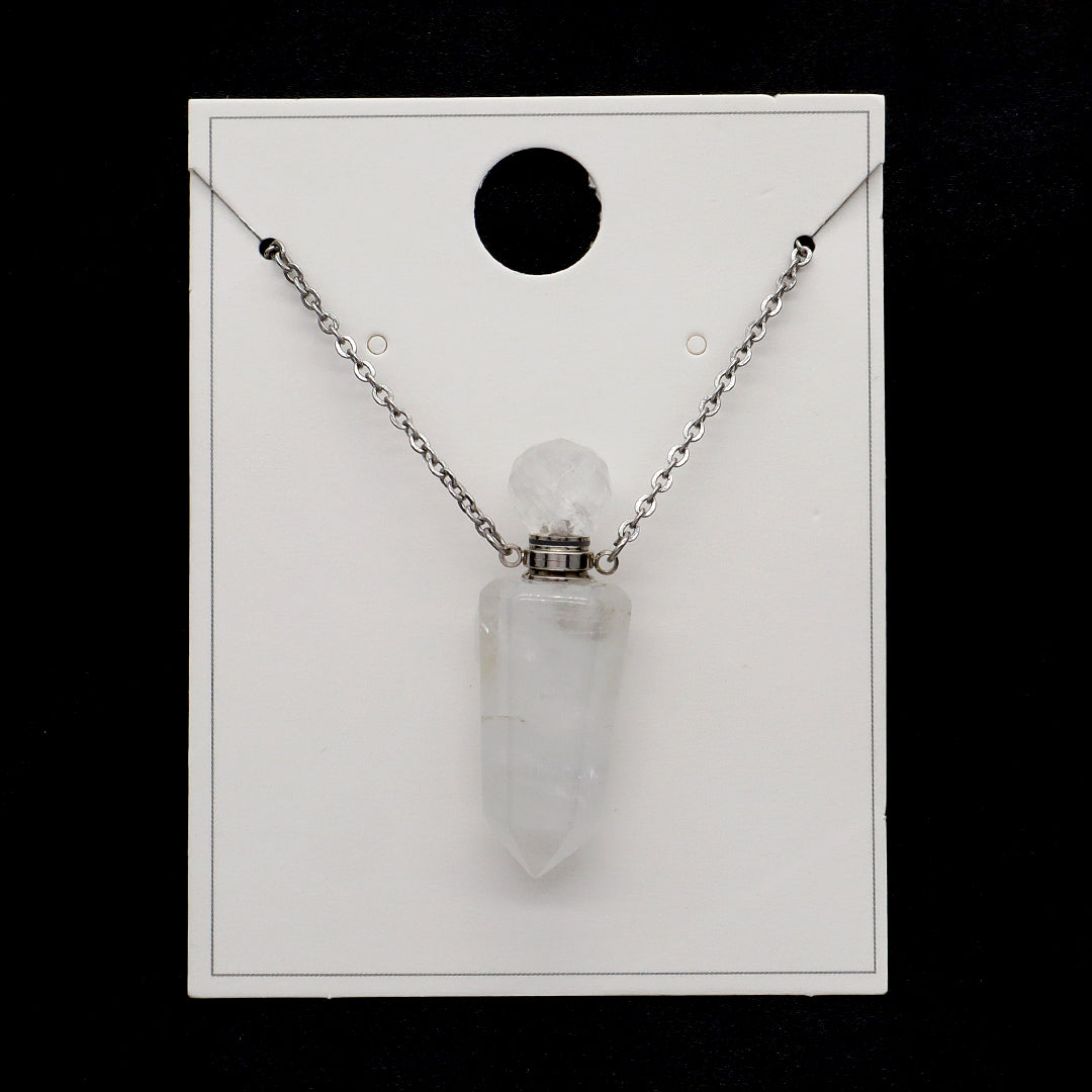 Purple Pink Green Natural Stone Jewelry 18K Gold Plated stainless steel Chain essential oil perfume bottle Pendant Necklace