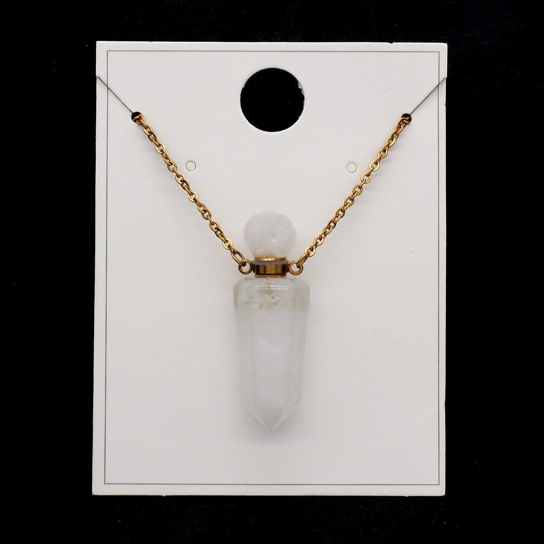 Purple Pink Green Natural Stone Jewelry 18K Gold Plated stainless steel Chain essential oil perfume bottle Pendant Necklace