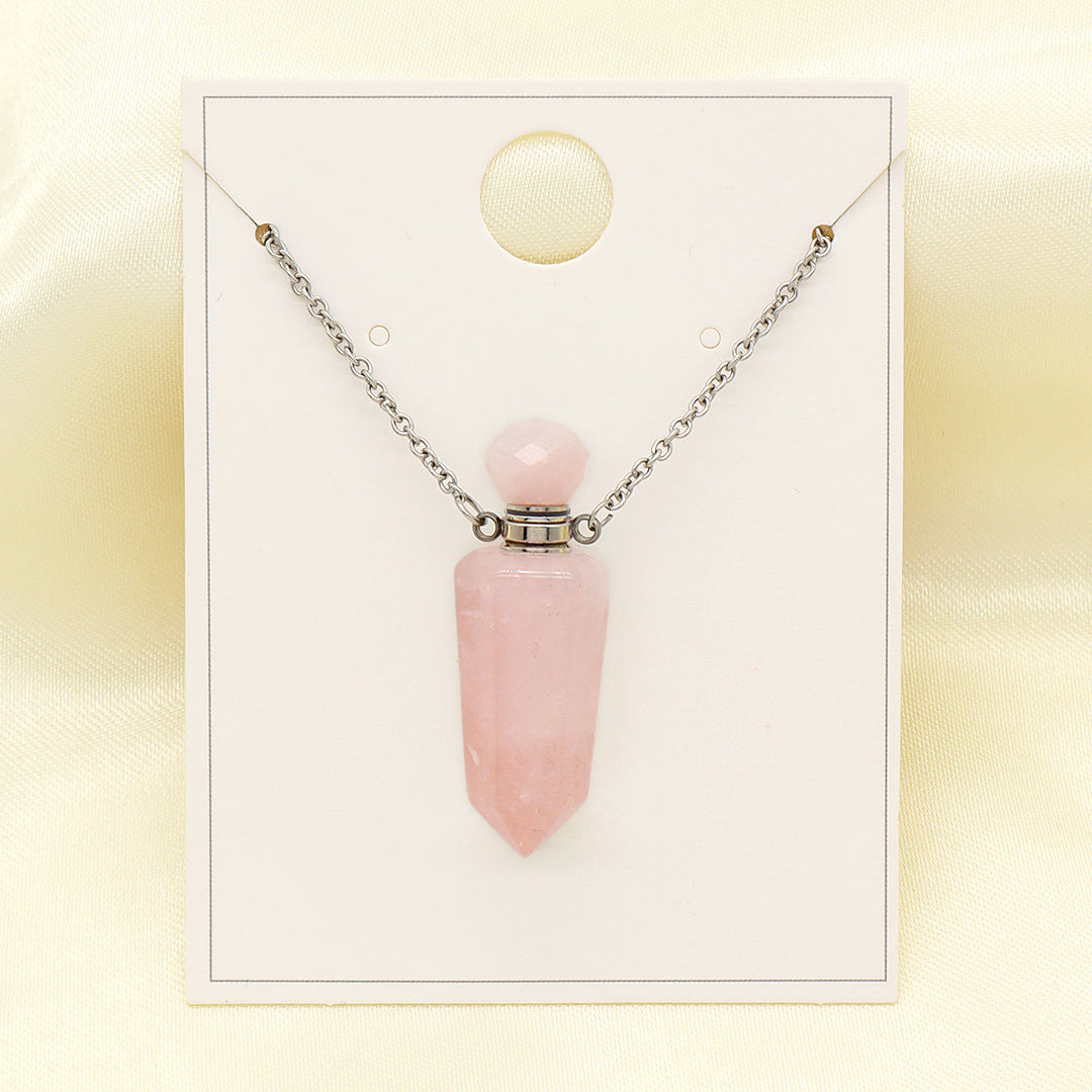 Purple Pink Green Natural Stone Jewelry 18K Gold Plated stainless steel Chain essential oil perfume bottle Pendant Necklace