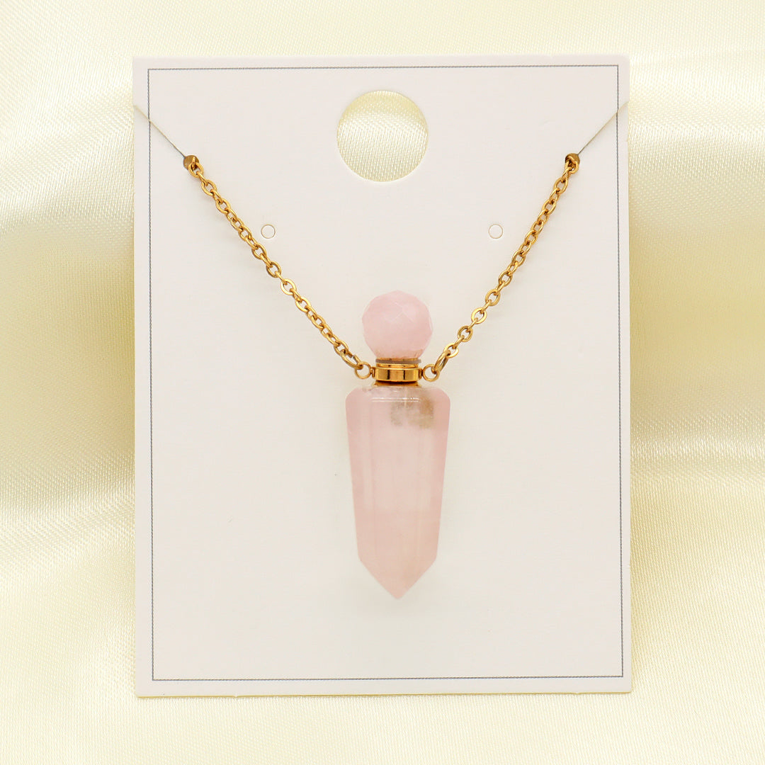 Purple Pink Green Natural Stone Jewelry 18K Gold Plated stainless steel Chain essential oil perfume bottle Pendant Necklace