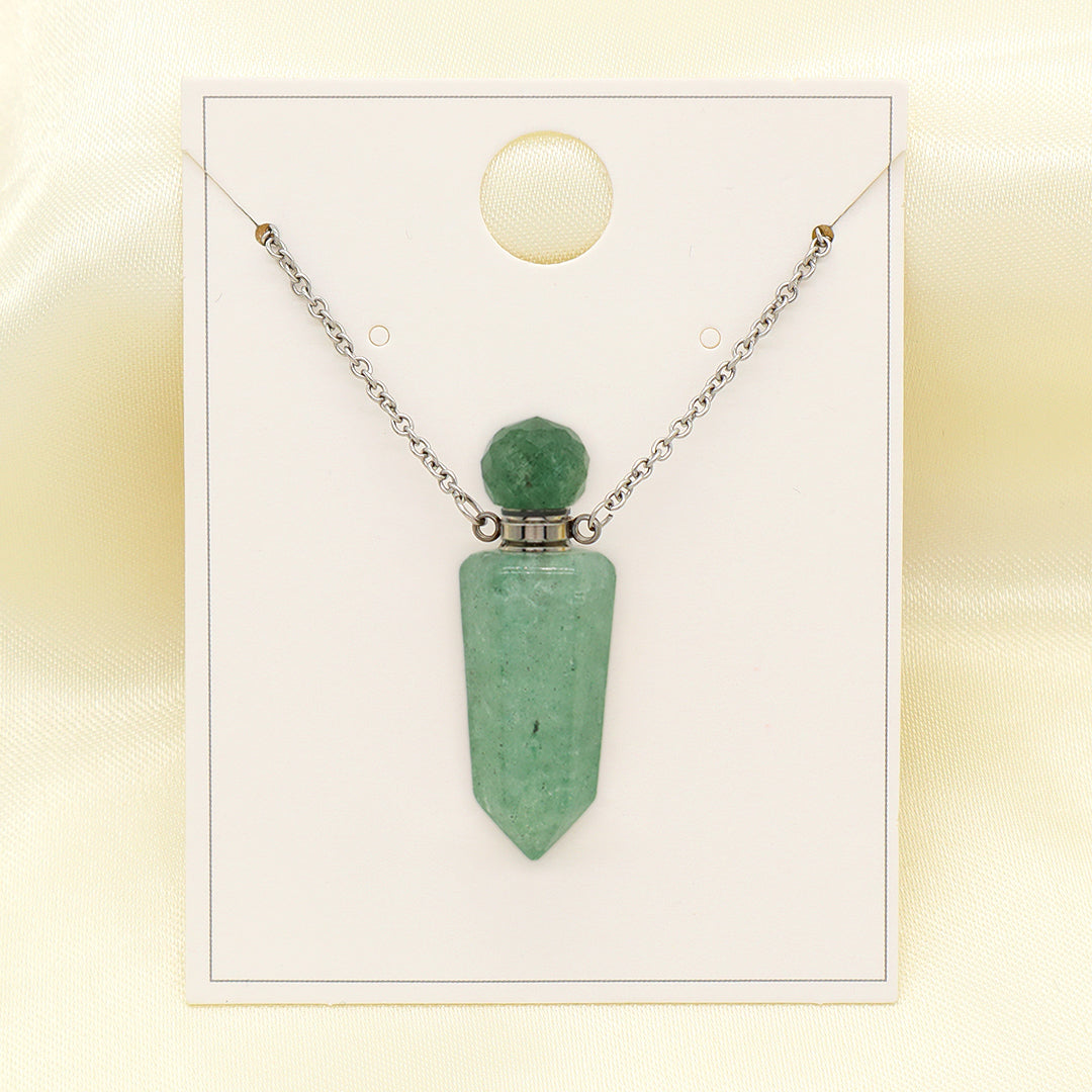 Purple Pink Green Natural Stone Jewelry 18K Gold Plated stainless steel Chain essential oil perfume bottle Pendant Necklace