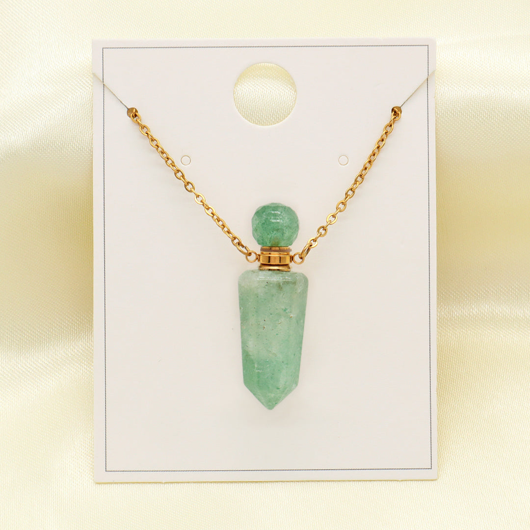 Purple Pink Green Natural Stone Jewelry 18K Gold Plated stainless steel Chain essential oil perfume bottle Pendant Necklace