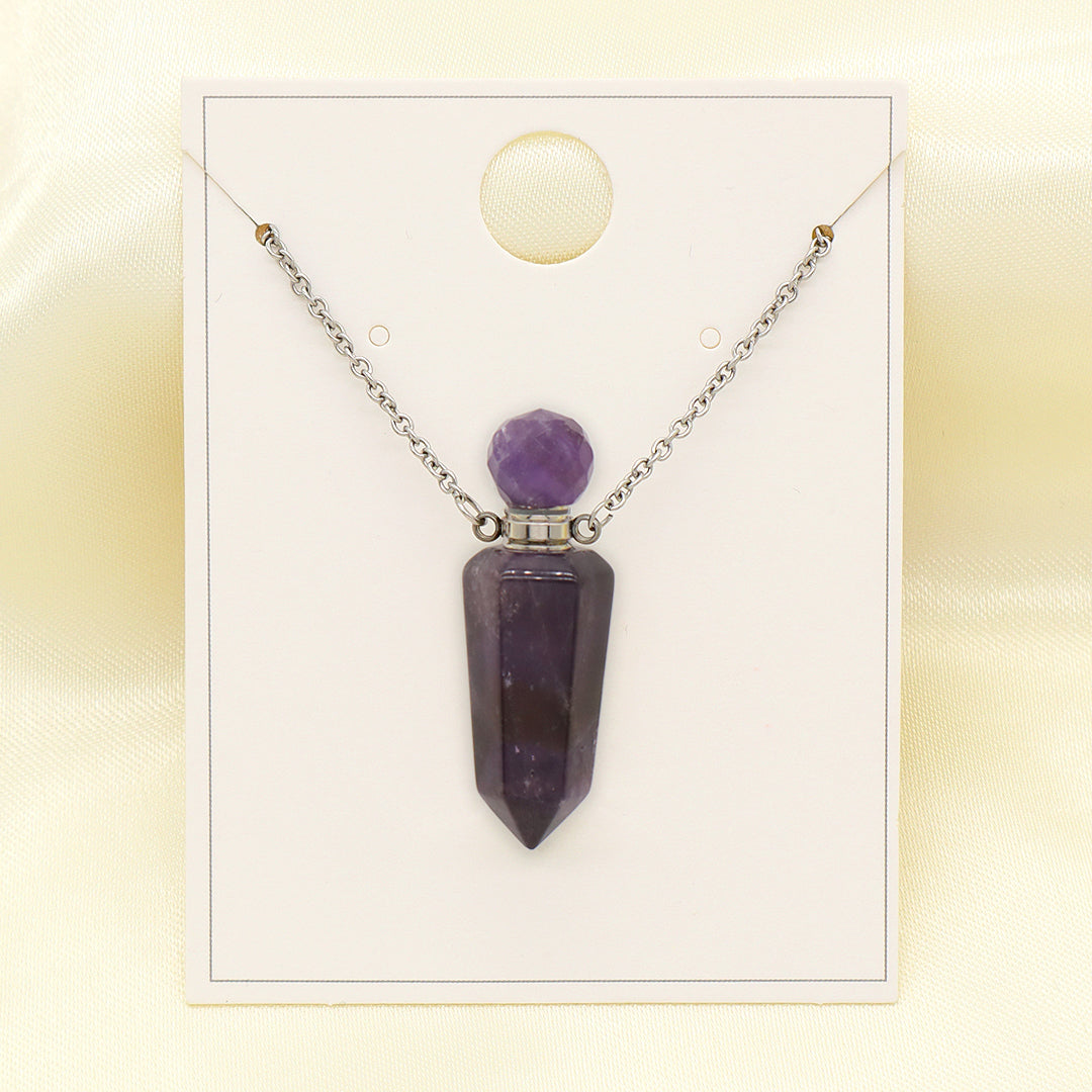 Purple Pink Green Natural Stone Jewelry 18K Gold Plated stainless steel Chain essential oil perfume bottle Pendant Necklace