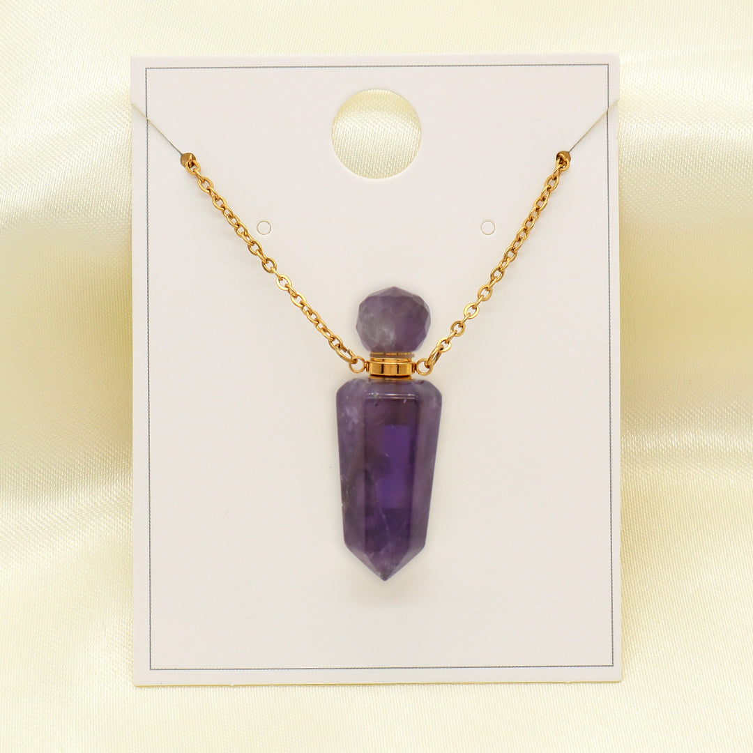 Purple Pink Green Natural Stone Jewelry 18K Gold Plated stainless steel Chain essential oil perfume bottle Pendant Necklace