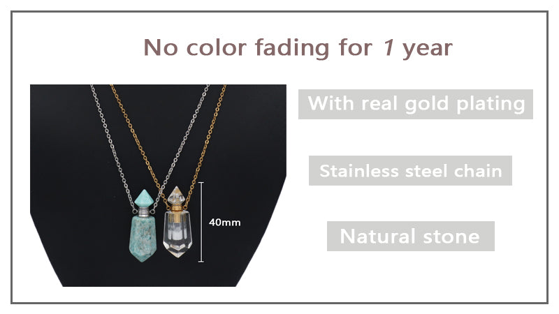 Custom Perfume Bottle 18K Gold plated stainless steel Chain light amethyst clear quartz amazonite onyx Natural Stone Necklace