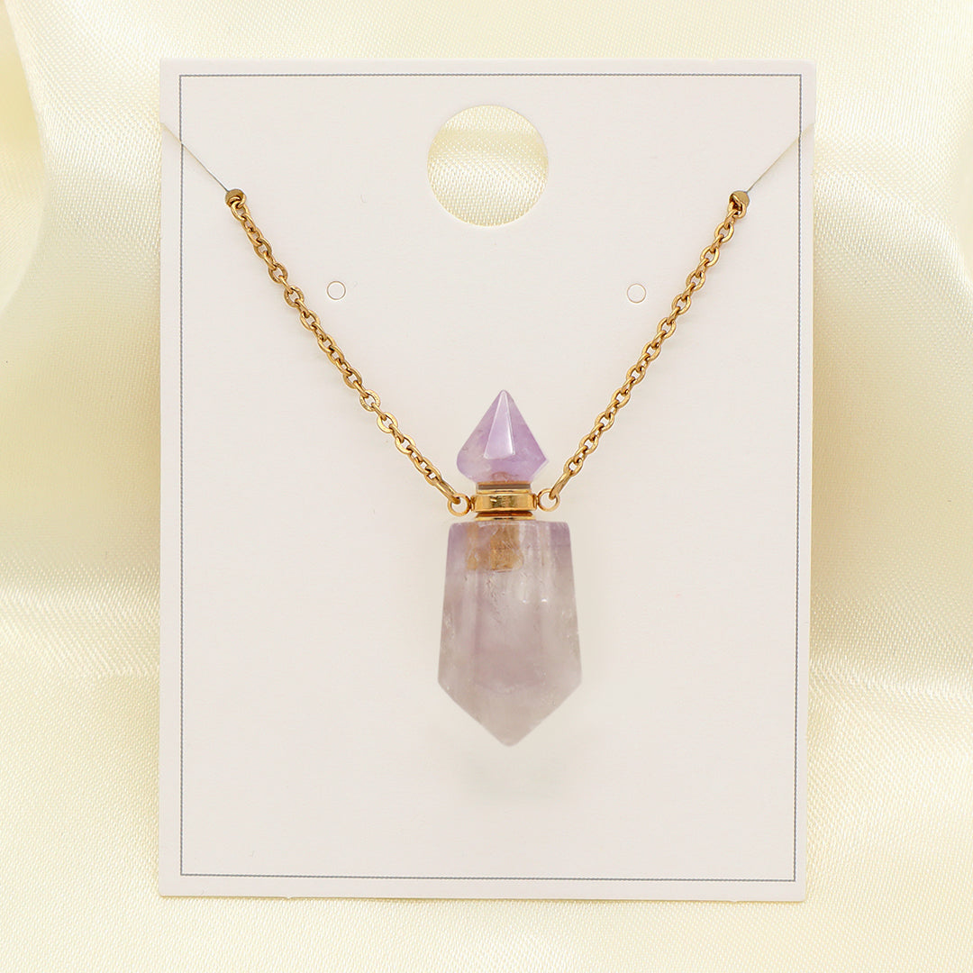 Custom Perfume Bottle 18K Gold plated stainless steel Chain light amethyst clear quartz amazonite onyx Natural Stone Necklace