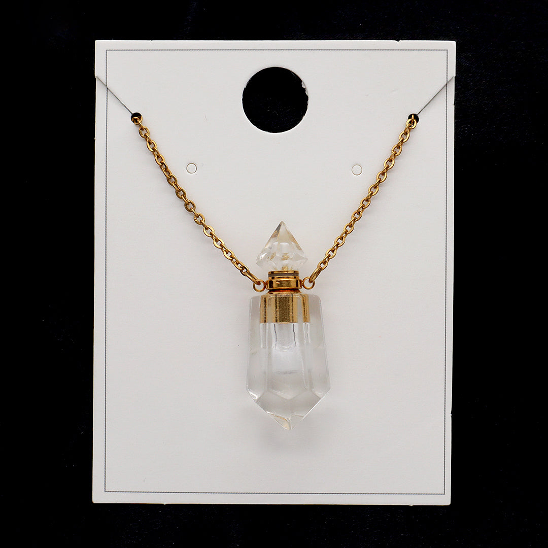 Custom Perfume Bottle 18K Gold plated stainless steel Chain light amethyst clear quartz amazonite onyx Natural Stone Necklace