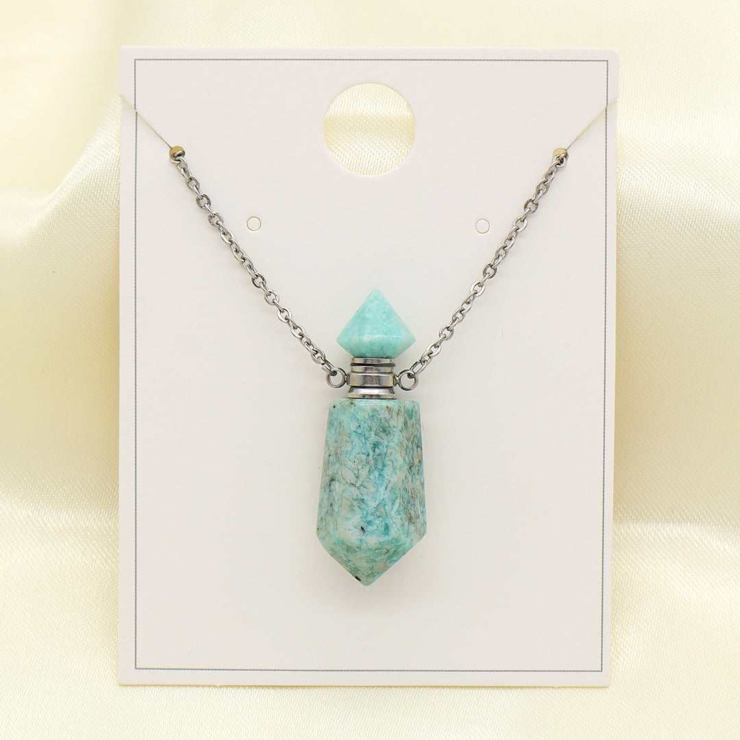 Custom Perfume Bottle 18K Gold plated stainless steel Chain light amethyst clear quartz amazonite onyx Natural Stone Necklace